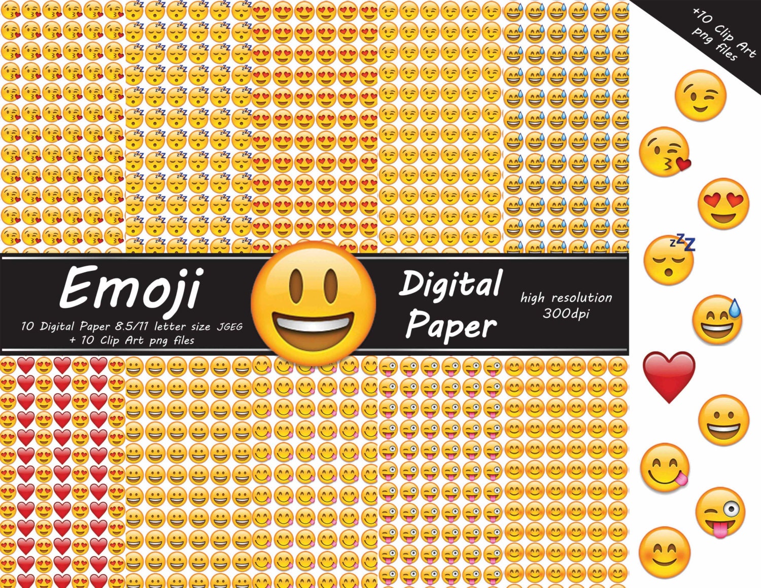 Emoji Digital Paper Emoji Clip Art Scrapbook Print