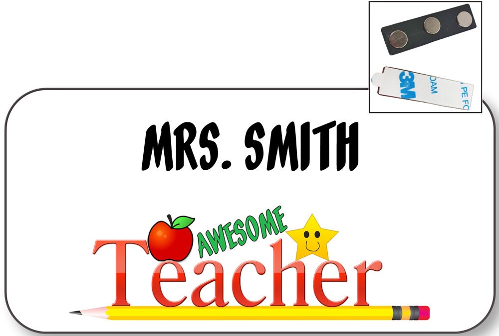 1 Personalized Awesome TEACHER Name Badge Tag Gift Present w/