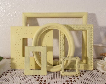 Yellow Shabby Chic Picture Frame Set Photo Gallery Collection French Country Farmhouse Beach Cottage Southern Sun Room Home Decor Gift Her