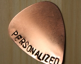 Fathers Day Personalized Gift plectrum Key Chain Engraved Guitar Pick, Hand Stamped Custom Copper Pick