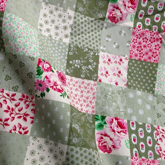Green Patchwork Fabric UK seller 100 by PinsAndNeedlesGB on Etsy