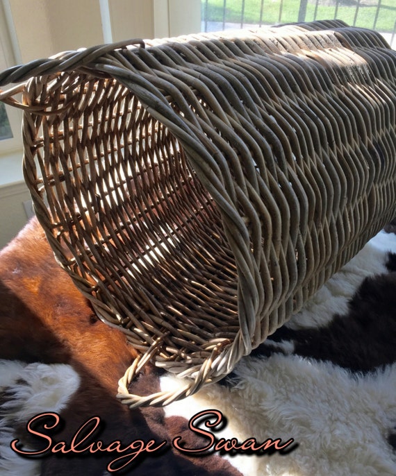 Large Farmhouse Basket Vintage Rustic Basket Blanket Basket