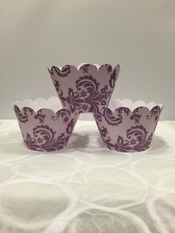 Cupcake  set 12)  voile  of Wrapper Vintage pink purple flowers cupcake and (set vintage