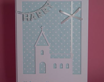 Personalised Christening Church card handmade available pink or blue background, naming ceremony card, baby christening card, church card