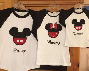 Mickey Mouse or Minnie Mouse Disney Inspired Vacation Raglan Shirt Personalized Custom