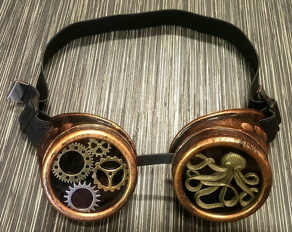 Steampunk Nautical Red Copper Effect Goggles Glasses Clock Wheels Kracken Octopus Festivals Burning Man Gothic Cosplay by madewithlovexxxx steampunk buy now online