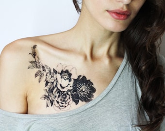 Floral temporary tattoo. Rose tattoo. Liquiskin