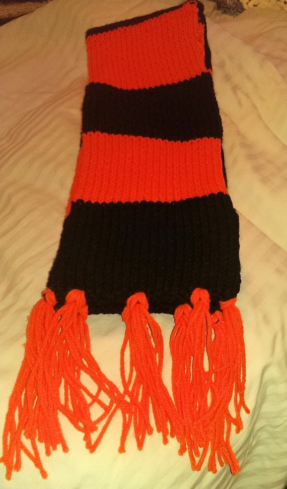 Knitted Black and Orange Scarf Handmade