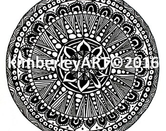Zentangle Art Print, Mandala Art Print, Wall Art Print, Zen Art, Circular Pattern Wall Art, Abstract Wall Art, Black and White Ink Print