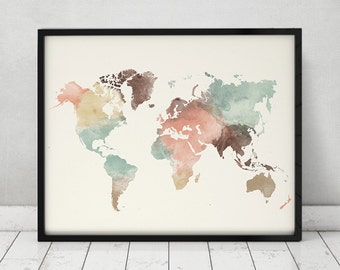 World map print, watercolor travel Map, Large world map, world map watercolor, Fine Art prints, watercolor print, home decor ArtPrintsVicky