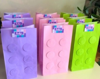 6x Lego Friends Birthday Party Favour Loot Paper Bag x6 (lilac, pink and green)