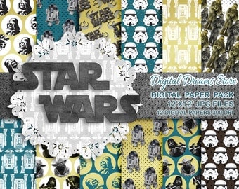 Star Wars paper: "STAR WARS" digital paper patterns, Scrapbooking paper, Star Wars instant, Star Wars decoration, Darth Vader, yoda, jedi
