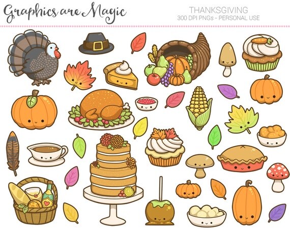 Items similar to Thanksgiving - Digital Kawaii Clipart ...