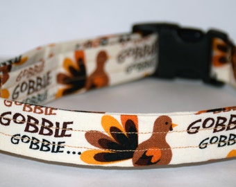 Thanksgiving Dog Collar – Turkey Gobble Dog Collar – Turkey Dog Collar – Fall Dog Collar - Handmade Fabric Dog Collar