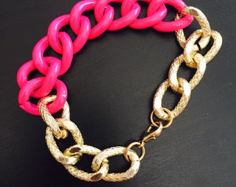 Items similar to Pink & Gold Chain Bracelet on Etsy