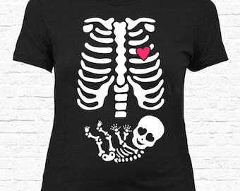 MATERNITY Skeleton Baby Xray Halloween T-shirt Tshirt Tee Shirt Mother Pregnant Pregnancy Mom Infant Shower Funny Christmas Costume TF-171
