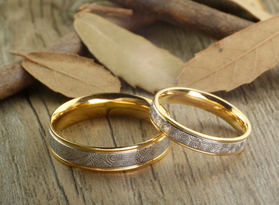 Handmade Gold Wedding Bands Couple Rings Set Titanium Rings