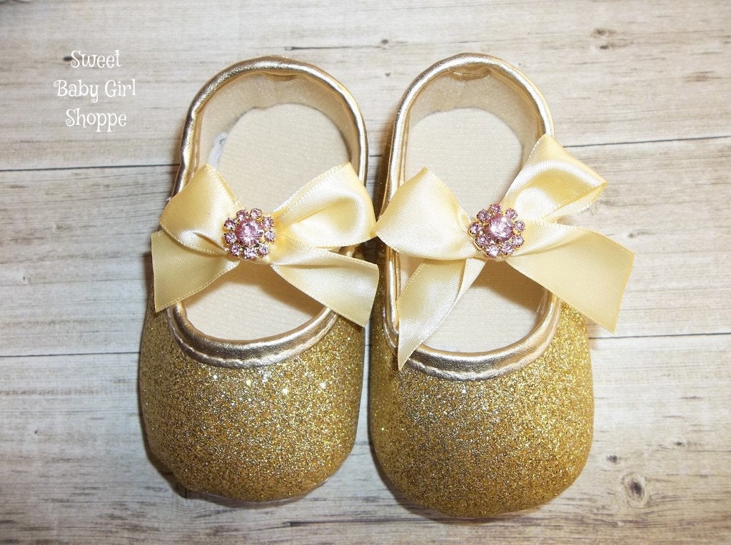 Gold Baby Shoes for Gold 1st Birthday by SweetBabyGirlShoppe