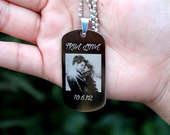 High Resolution Personalize Custom Photo Engrave Dog Tag High Polished Stainless Steel Pendant