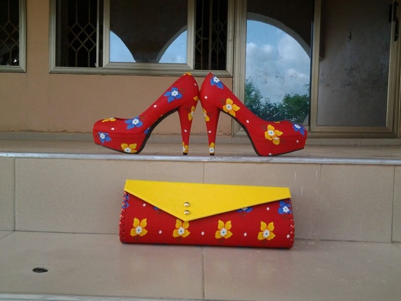 African High Heels and Clutch / African shoes / Ankara Heels / African Clutch / African Stiletto / Pumps