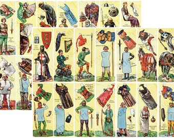 Robin Hood Digital Paper Dolls Printable 28 Characters 2 Pages Instant Download Antique