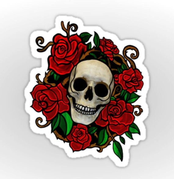 Skull & Roses Sticker Vinyl Decal by StickerEnlightened on Etsy