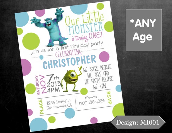 Monsters Inc 1St Birthday Invitations 4