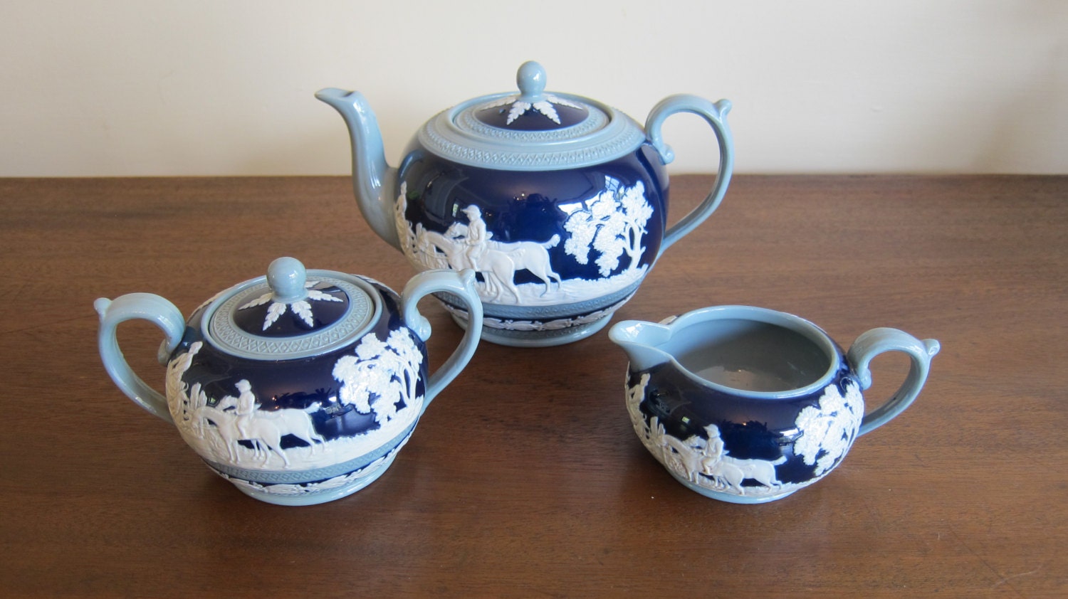 Vintage Spode Copeland England Jasperware Cobalt Tea