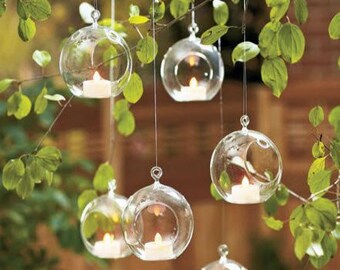Set of 6 x 3 Inch Hanging Orb Terrariums Air Plant Holder Glass Tealight Candle Holders for Wedding Candlestick,Decorate Your Clothing Shop