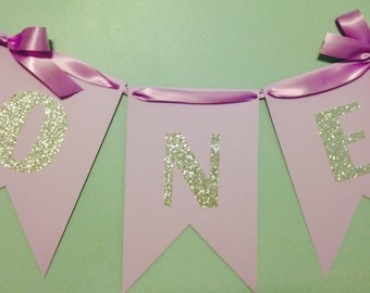 One Banner, Cake Smash Banner, Birthday Banner, Purple and Silver Banner, High chair Banner,Girl's First Birthday, First Birthday Banner