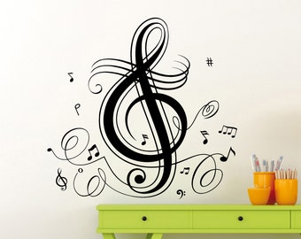Treble Clef Wall Decal Musical Notes Music Recording Studio Vinyl Sticker Home Interior Decoration Waterproof High Quality Mural (315xx)