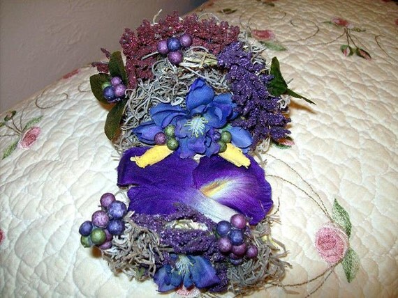 Handmade Miniature Woodland Fairy Purple Flower Bed By Willow Bloome