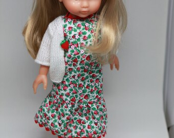 Ensemble Fraise robe + gilet pour poupée 33 cm