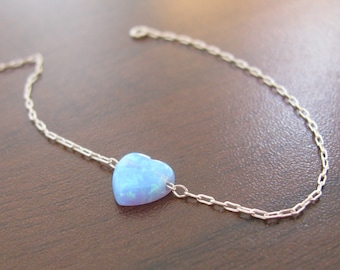Opal bracelet, heart bracelet, silver bracelet, opal heart bracelet, blue opal bracelet, glistening bracelet, fire opal bracele