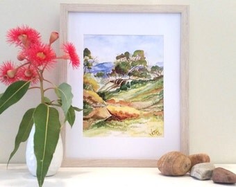 Australian Landscape Watercolour Print. Wall art, landscape, Australian Art, mountain scene, home decor, home wall art, office print
