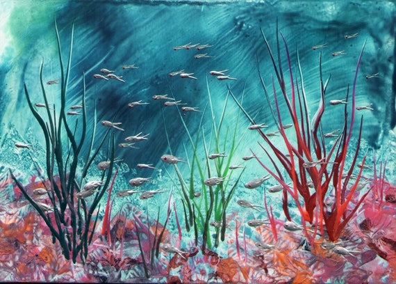 Encaustic Painting Underwater Fish Scene