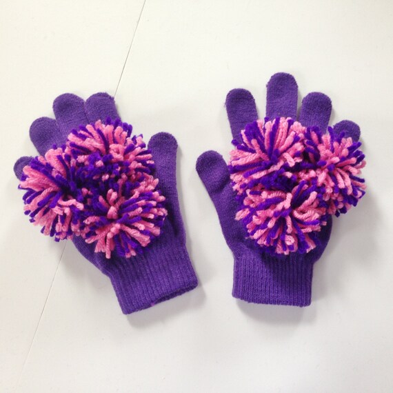 Items similar to Pom Pom Gloves, Pink and Purple, Cheer gloves, Spirit