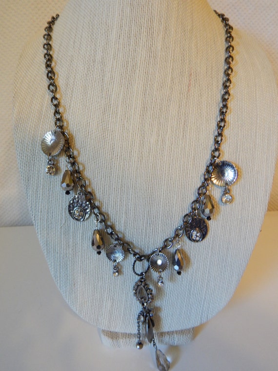 Black nickle long charm necklace/very poetic by Bejewelicious