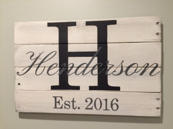 Family Established Unframed Sign Wooden Last Name Sign Monogram Sign Hand Printed Wood Pallet Style Sign Personalized Housewarming Gift