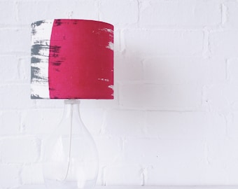 Lampshade: bright bold drum lamp shade in magenta pink and grey // Screen printed handmade lampshade in natural linen fabric