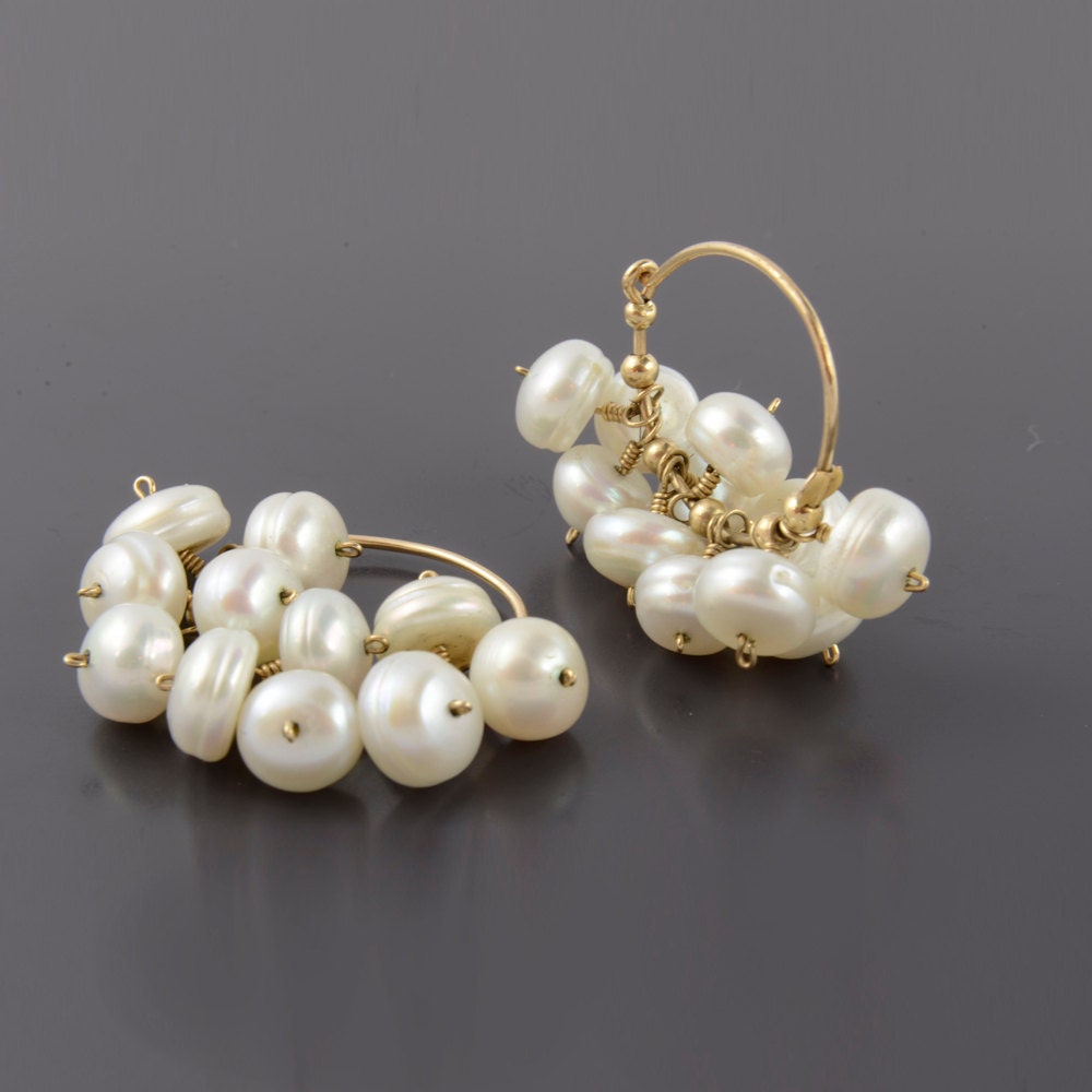 Cluster Pearl Earrings Pearl Jewelry Gold Pearl Earrings