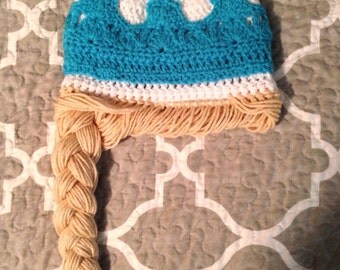 Hand Crochet Elsa Hat with Crown and Long Braid