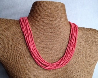 Coral beaded necklace, coral necklace, coral multi-strand necklace, coral bridesmaids, guava necklace, guava bridesmaids, salmon necklace