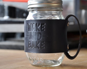 Wake and Bake Leather Travel Mug - Black