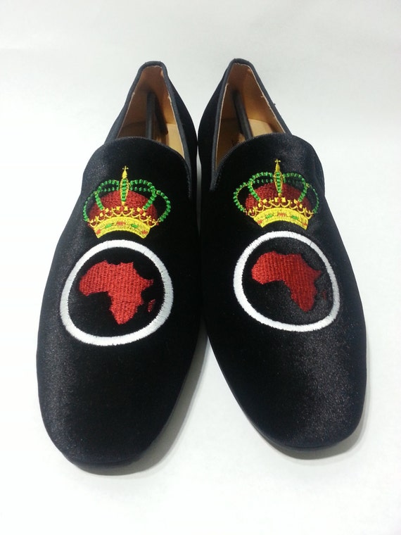 African Men King Red Map Velvet loafers Shoes by Nanaloaferss