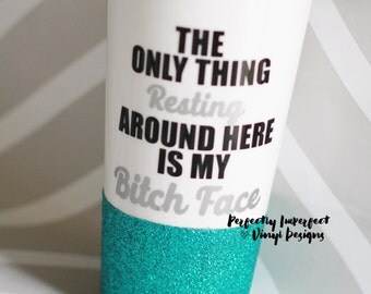 Glitter Dipped Travel Coffee Mug//Travel Coffee Mug//Coffee Tumbler//Resting Bitch Face Tumbler//Glitter Coffee Mug//Funny Gift//Travel Mug