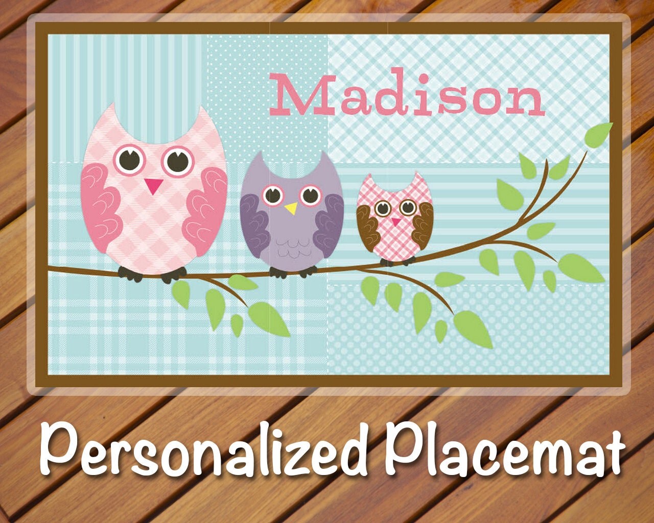 Personalized Placemat Quilted Owl personalized gift for kids