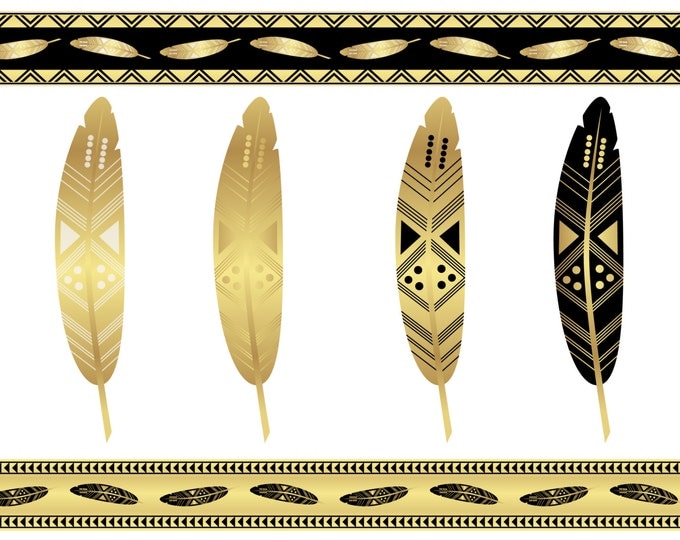 Tribal borders, tribal feather, digital clip art, gold borders, scrapbooking clip art, Geometric borders, INSTANT DOWNLOAD, png, jpg, eps