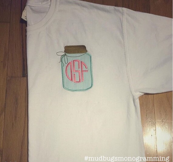 Monogrammed Mason Jar TShirt Comfort by MudbugsMonogramming