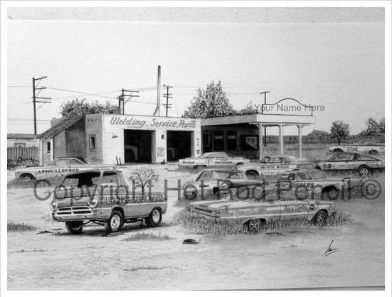 Mopar Junkyard Customized Pencil Drawing Print FREE SHIPPING